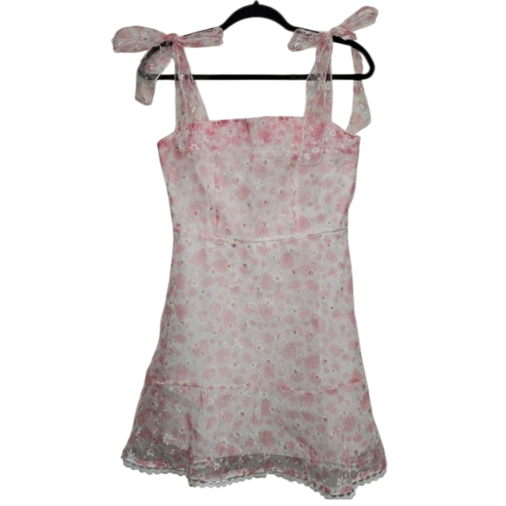 Womens Size Small Pink Floral Dress Lace Feminine Coquette Girl Party White Bows